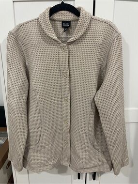 Women’s Eileen Fisher Cream Waffle Knit Button-Front Top SzM Excellent Condition